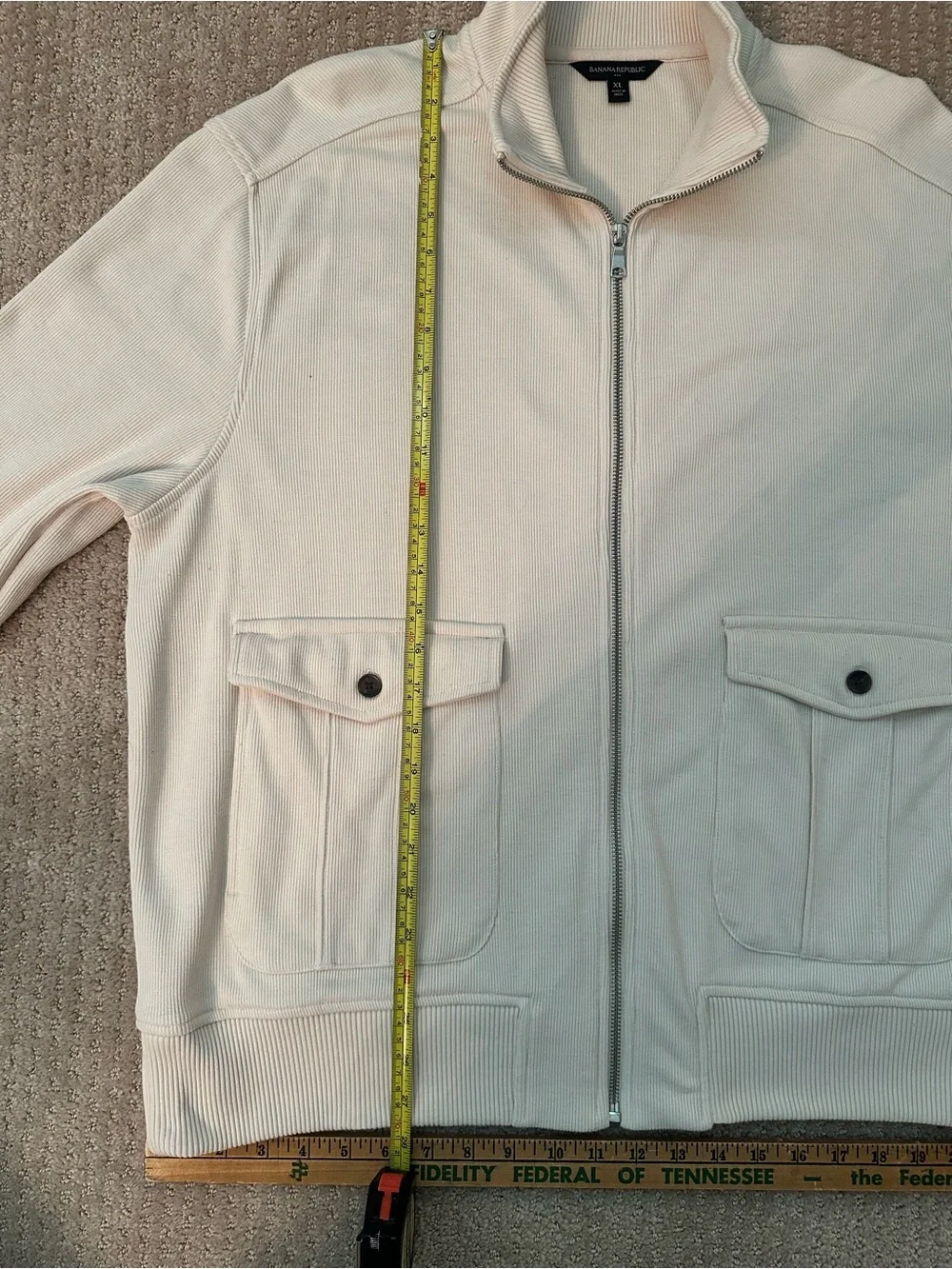 Banana Republic Cream Full-Zip Pocket Sweater